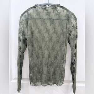 ZENANA OUTFITTERS OLIVE GREEN SHEER LACE LAYERING TOP